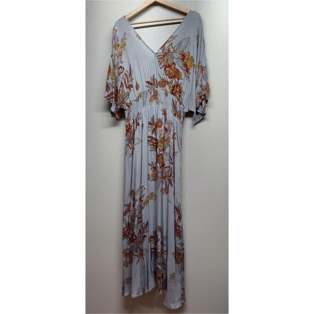 Oddi Maxi Dress Women 1XL Gray Floral Relaxed Short Sleeve Feminine Romantic